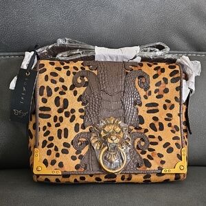Sharif Leopard Print Crossbody Bag with Gold and Brown Accents